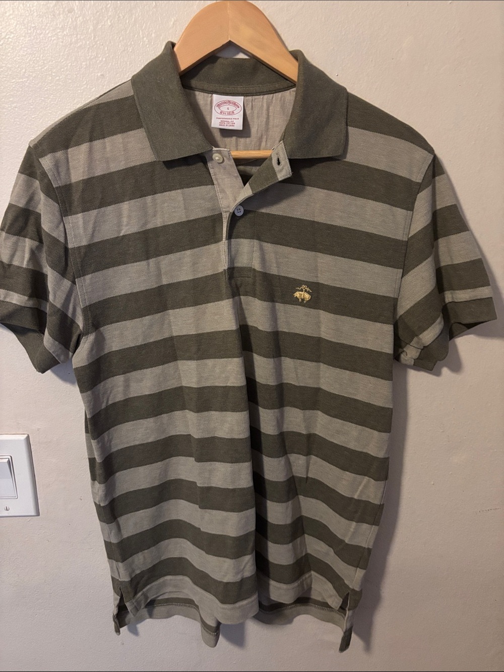 Brooks Brothers Olive and Light Olive Striped Polo Shirt